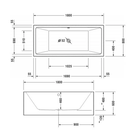 Duravit Vero Air Ванна 180x80см, отдельностоящая, с бесшовной панелью и рамой, с 2 наклонами для спины, цвет: белый