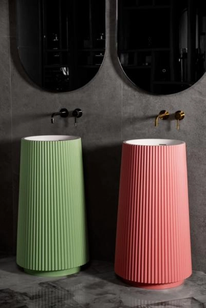 Раковина напольная Boheme рифленая Corian 480*480*850 MINT (мятный) 801-Torre-MT
