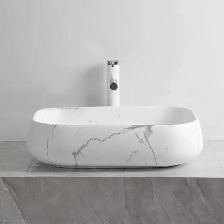 Раковина Cerutti SPA CR0086 MMW2 накладная, мрамор матовый белый, прямоугольная 565х400х145