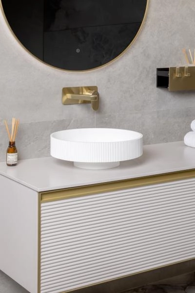Раковина накладная Boheme рифленая SOLE Corian 400*130 Matte white 801-R-MW