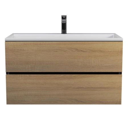 Тумба с раковиной Uperwood Barsa 90 см, раковина белая, подвесная тумба черная/дуб сонома
