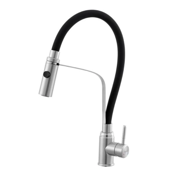 Смеситель KNOTLOR STREAMLINE SS-07, с гибким изливом и режимом «Душ» сатин