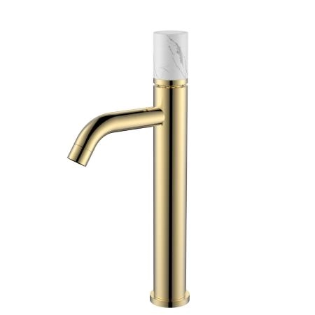 Смеситель STICK Boheme для умыв.выс.GOLD MRAMOR WHITE_Комплект 122-G-MR-WHITE