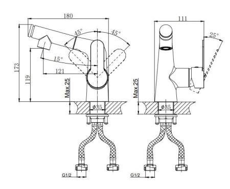 Смеситель для умывальника RUSH Tenerife с вытяжной лейкой (TE2835-12)
