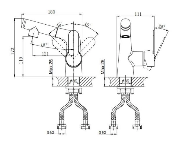 Смеситель для умывальника RUSH Tenerife с вытяжной лейкой (TE2835-12)