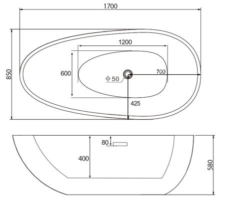 Акриловая ванна ABBER AB9211 170x85 овальная