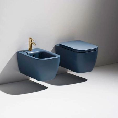 Simas Henges Унитаз подвесной 38х55см., безободковый, цвет: navy matt