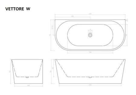Ванна Cerutti Spa VETTORE W акриловая пристенная (1700x750x560)