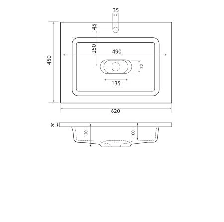 Раковина Uperwood Modul 65 см, прямоугольная