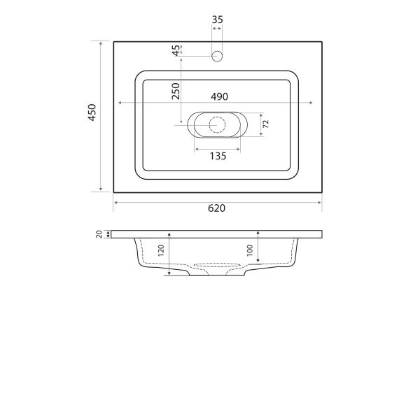 Раковина Uperwood Modul 65 см, прямоугольная