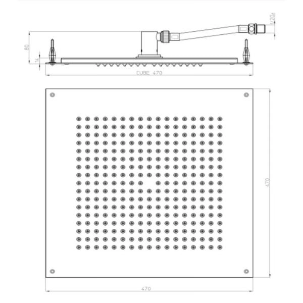 Верхний душ Bossini DREAM-CUBE 470x470 H38459.073, цвет черный матовый