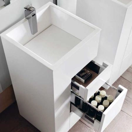 NOORTH milldue edition TOUCH Комплект мебели 41х40х88см, напольный, 3 ящика, слив в пол, раковина Milltek, смеситель H2O, цвет: белый матовый