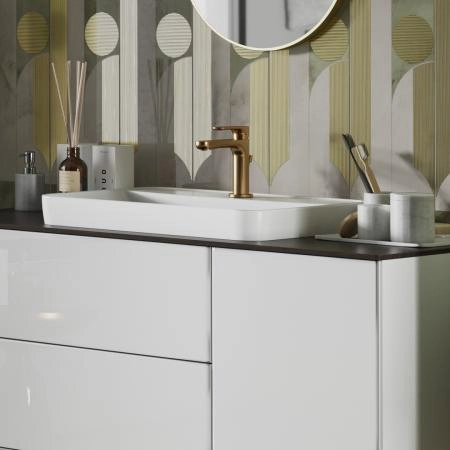 Смеситель для раковины Kerama Marazzi OLE ОЛЕ 69412KM.M0.071 однорычажный без донного клапана 3/8, золотой атласный