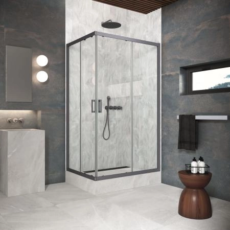Душевой уголок Vegas-glass ZA-F Protec h1900 120*90 06 01, профиль GunMetal, стекло прозрачное