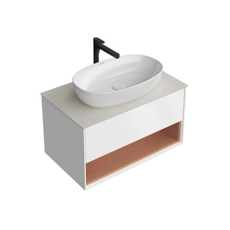 Тумба Kerama Marazzi PLAZA MODERN ПЛАЗА МОДЕРН KMPMCb80MSh1 подвесная 80, нажимное открывание, 1 ящик, подсветка, белая матовая+сахара