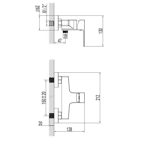 Смеситель для душа Azario EDDIE с ручным душем, без излива, хром (AZ-WQY338207C)