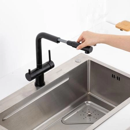Смеситель GAPPO G4397-76 для кухни с выдвижным изливом и подключением фильтра, черный
