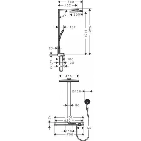 Hansgrohe 27106400 Rainmaker Select Душевая система для душа с термостатом 460х300/?120 мм, 3 режима, белый / хром