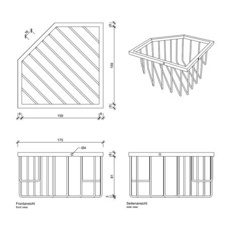 Decor Walther WA ECK1 Корзина универсальная 18x18x9.5см для душа, угловая, подвесная, цвет: золото