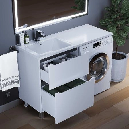 Тумба под стиральную машину Uperwood Tanos 60 см, напольная, белая/графит, 2 ящика