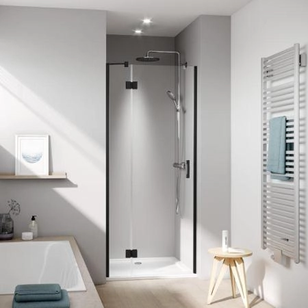 Kermi LIGA  Дверь в нишу  c непод.сегментом  LI SFL 1200x2000,  Schwarz Soft+прозрачное стекло с Kermiclean