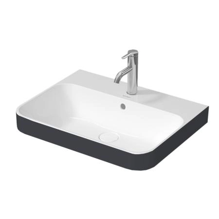 Duravit Happy D.2 Plus Раковина 60х46см с перелив, с 1м отв. под смесит, выпуск с керам. покр цвет Anthracite matt/белый