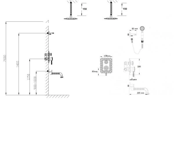 Комплект для душа Bronze de Luxe WINDSOR встраиваеймый с изливом(ЛЕЙКА «ДВОЙНОЙ ЦВЕТОК» С ПОТОЛКА) (10137/1DF) бронза