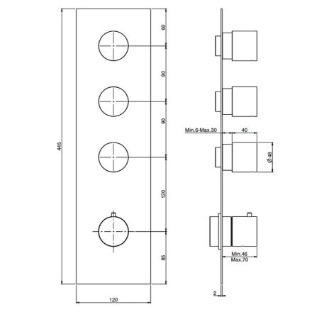 Fima Carlo Frattini Spillo Steel F3089X3INOX Смеситель для душа встроенный, термостатический, 3 запорных вентиля, внутренняя часть (F2463) в комплекте, цвет: INOX