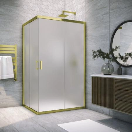 Душевой уголок Vegas-glass ZA-F TUR NOVO 100*90 09 10, профиль золото глянцевое, стекло сатин