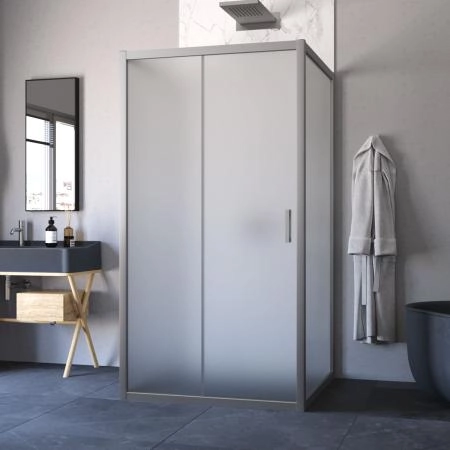 Душевое ограждение П-образное Vegas-glass ZP-U NOVO h2000 120*100 07 10, профиль матовый хром, стекло сатин