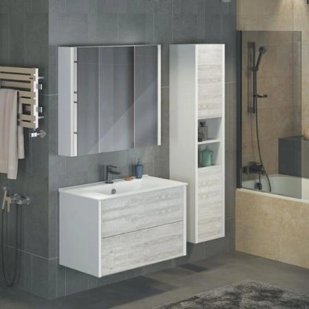 Зеркало шкаф Comforty Женева-90 дуб белый