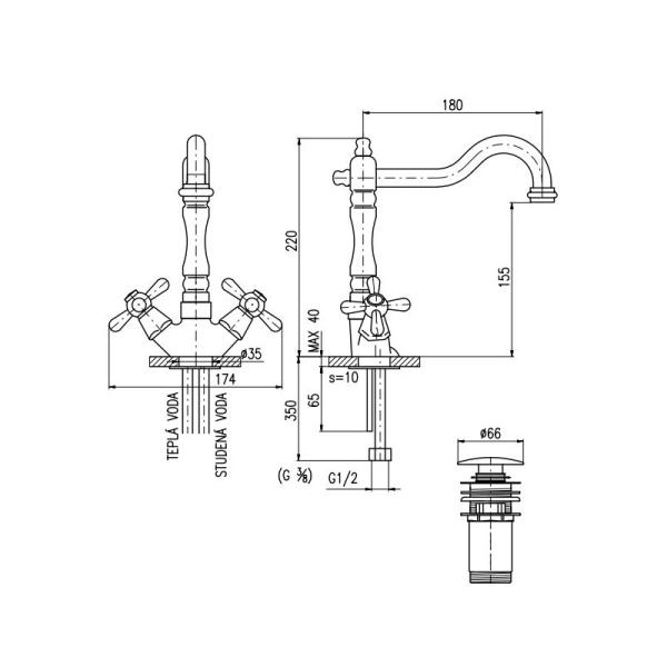 Смеситель Rav Slezak MORAVA RETRO MK521.5/8 для раковины, цвет Хром