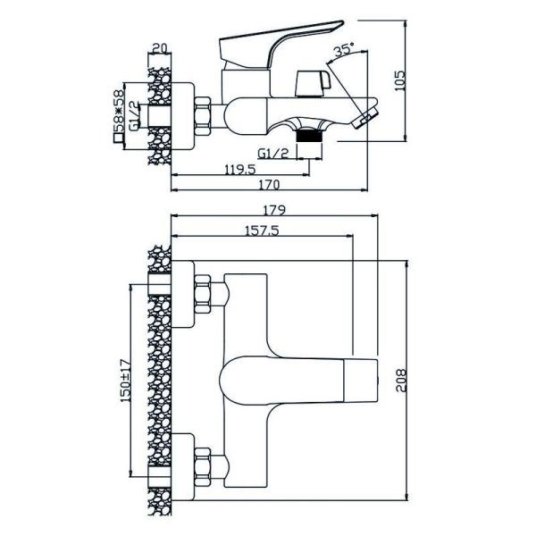 Смеситель OLIVES Porto 11201PR для ванны,хром