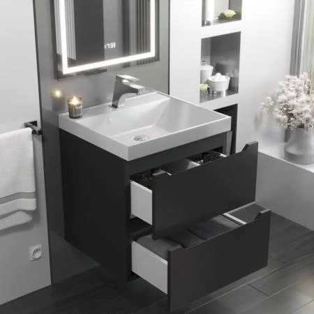 Тумба с раковиной Uperwood Tanos 50 см, подвесная, матовая, черная