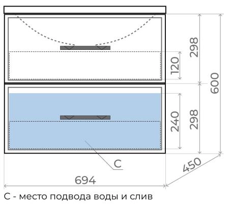 Тумба под раковину для ванной Uperwood Foster 70 см, подвесная, серый графит