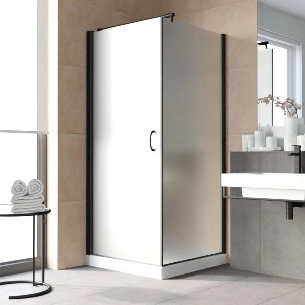 Душевой уголок Vegas-glass EP-Fis LUX 90*100 02М 10 L, профиль черный матовый, стекло сатин