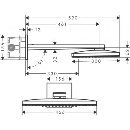 Hansgrohe 24007600 Rainmaker Select Верхний душ 460х300 мм, 3 реж., бок кроншт.460 мм черный / хром