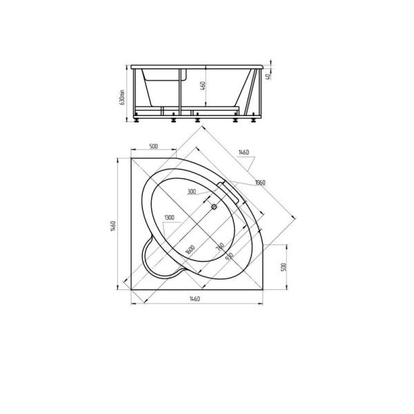 Ванна АКВАТЕК Калипсо 146x146 без гидромассажа с фронтальным экраном
