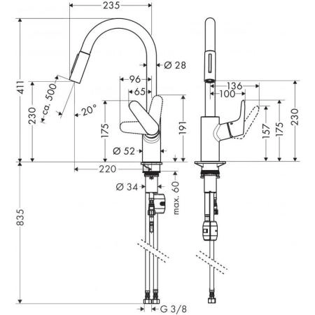 Hansgrohe 31815670 Focus Смеситель для кухни 230 мм, выдвижной излив, матовый черный