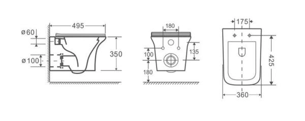 Унитаз Cerutti SPA NIVOLET Aria подвесной безободковый CT7779 (495x360x350)