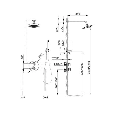 Душевой комплект Vincea VSFW-101TCH термостатический встраиваемый, двухрежимный, хром
