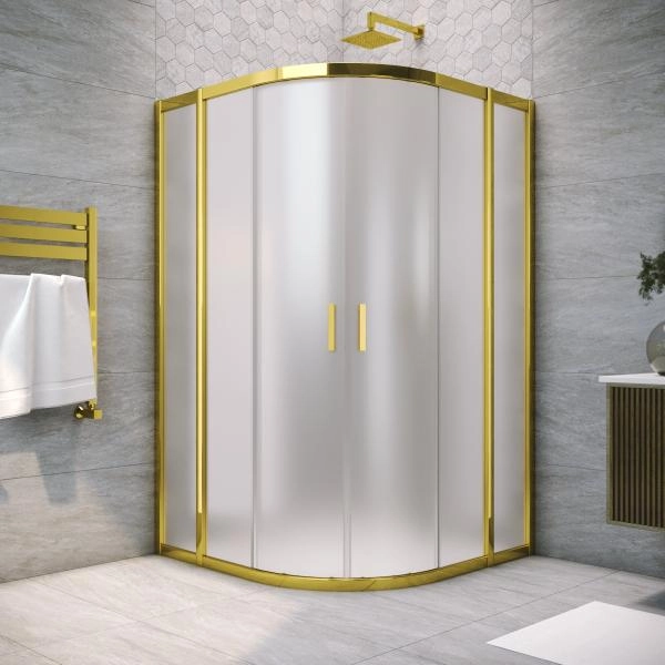 Душевой уголок Vegas-glass ZS TUR NOVO 110 09 10, профиль золото глянцевое, стекло сатин