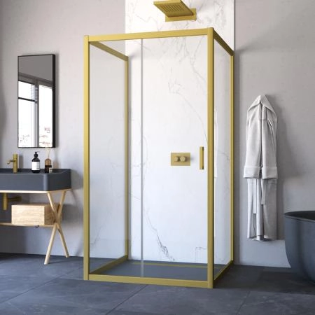 Душевое ограждение П-образное Vegas-glass ZP-U NOVO h2000 100*90 03 01, профиль золото матовое, стекло прозрачное