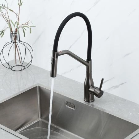Смеситель GAPPO G4098-19 для кухни с гибким изливом, оружейная сталь