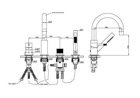Смеситель врезной на борт ванны Boheme UNO Nikel Brush 460-NB