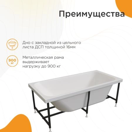 Ванна акриловая "ПРОВАНС 170х75", рама-подставка, фронтальная панель, слив-перелив автомат с сеточкой (бронза, с сифоном)