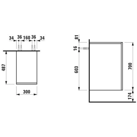 Laufen Kartell Шкаф боковой 30х48.5х70см, с 1 дверцей, 1 полкой, SX, подвесной, цвет: белый матовый