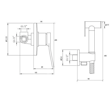 Гигиенический душ встраиваемый со смесителем ЭЛЕМЕНТ EL28GB золотой черный
