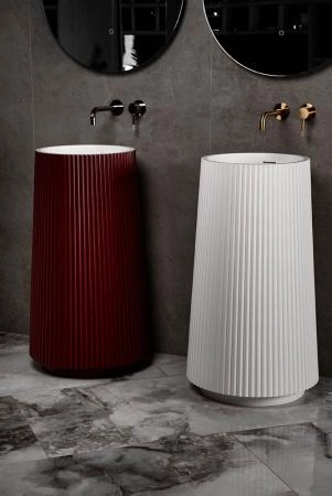 Раковина напольная Boheme рифленая Corian 480*480*850 Burgundy 801-Torre-BUR