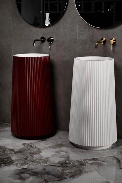Раковина напольная Boheme рифленая Corian 480*480*850 Burgundy 801-Torre-BUR